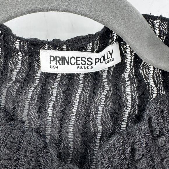 NWOT Princess Polly Women's Long Sleeve Mock Neck Open Knit Black Top Size 4 - Picture 7 of 8